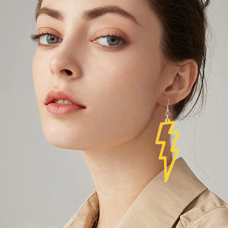 Modpide 80s Neon Earrings Hollow Lightning Bolt Halloween Punk Retro Earrings for Women 80's Party Accessories - Image 1